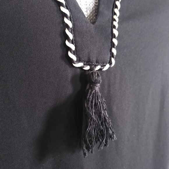 J. CREW Black Long Sleeve Blouse with Black and White Rope trim - Picture 2 of 7